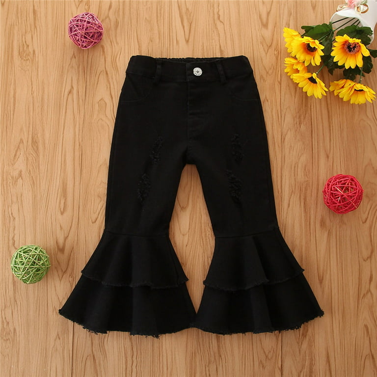  Noomelfish Girls Ribbed Flared Pants Cotton Ruffle Leggings  Bell Bottoms, Black, Size 4T : Clothing, Shoes & Jewelry