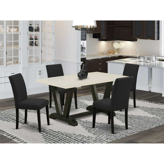 East West Furniture 5-Pc Kitchen Table Set Includes 4 Upholstered Chairs with Upholstered Seat and High Back and a Rectangular Dinner Table - Black Finish