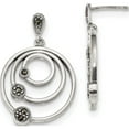 thumbnail image 1 of Sterling Silver Antiqued 3-Circles Marcasite Post Dangle Earrings (32 X 20) Made In Thailand qe13974, 1 of 4