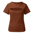 thumbnail image 3 of HXWCHs Women's Casual Short Sleeve Round Neck Pullover top with Hollow Out Design and Slim Fit S Brown, 3 of 3