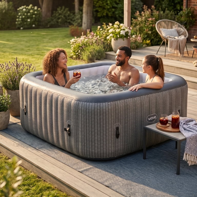 WAVE 6-Person Inflatable Hot Tub, Gray Rattan, 104Â°F Heater, 130