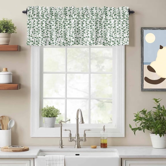 Valance Curtains for Windows Spring Ivy Kitchen Curtians Window Treatment Green Plant Leaf Topper Curtain Rod Pocket Valances for Kitchen Bathroom Living Room 54x18in