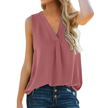 

HIBRO Womens Fashion V Neck Chiffon Tank Top Sleeveless Work Office Pleated Blouses Tops Fall Clothes Women Scrub Sleeve