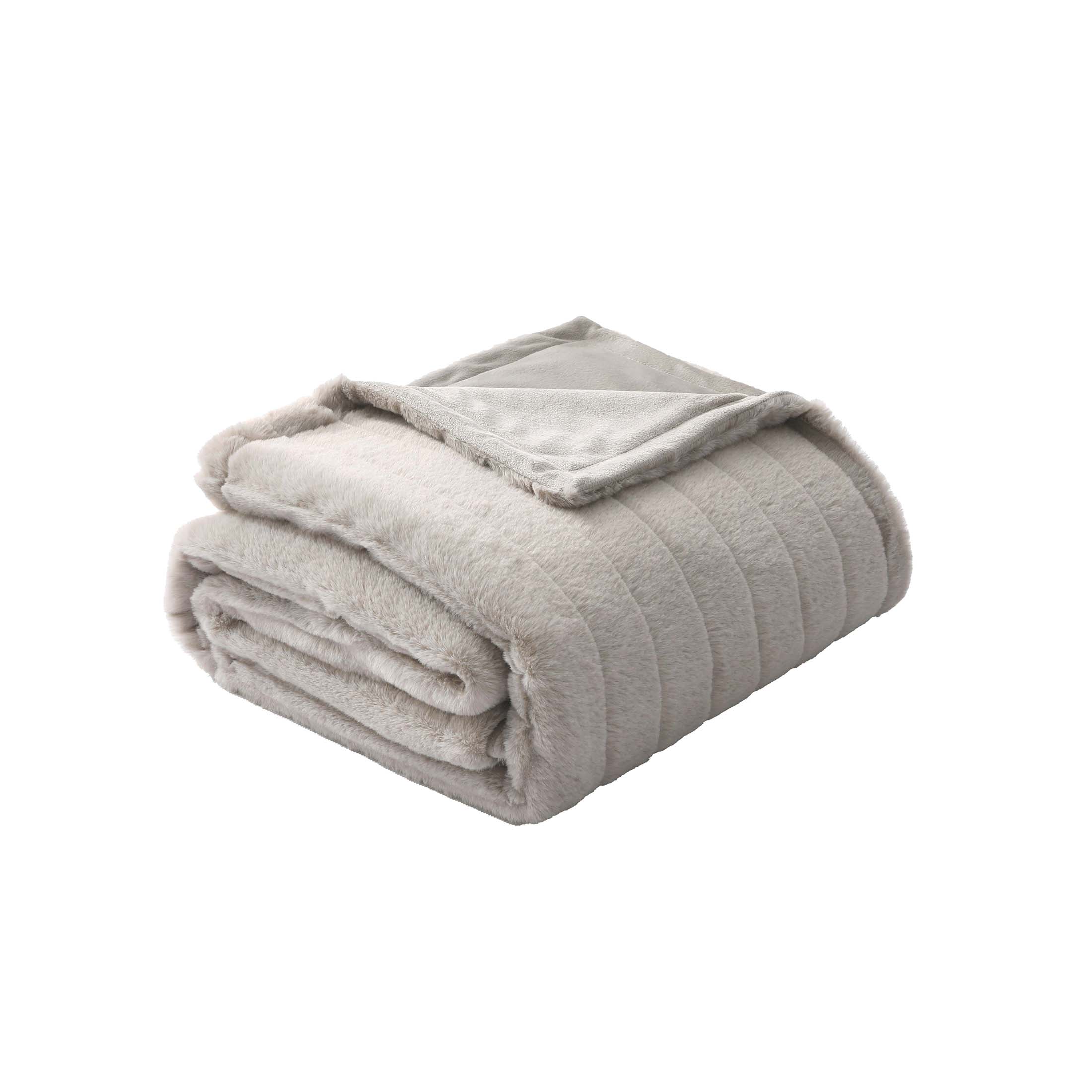 Mainstays Striped Faux Fur Throw Blanket, 50" x 60", Grey photo 2