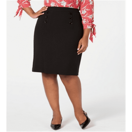 Nine West Women's Button Accent Pencil Skirt Black Size 18W