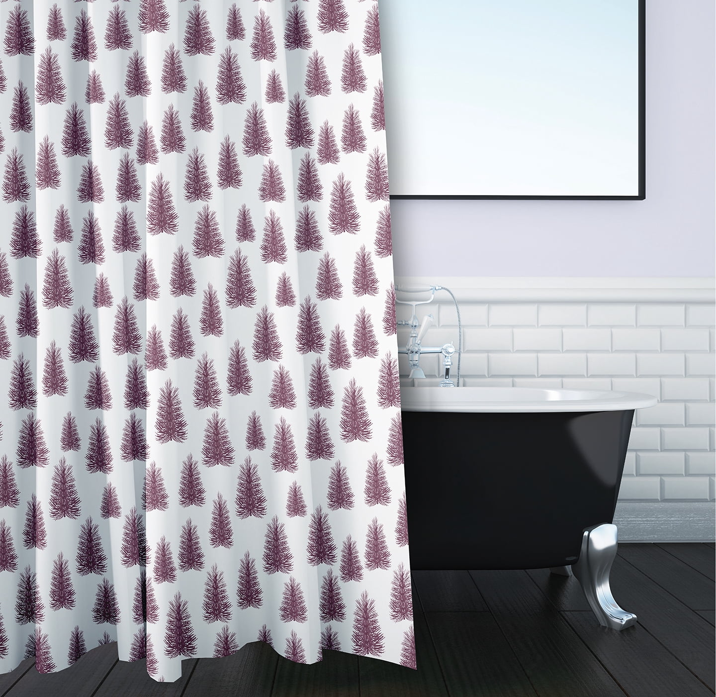 Simply Daisy 70" W x 73" L Christmas Trees Pattern Polyester Shower Curtain, Passion Flower [1 Ct]