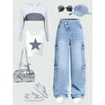 thumbnail image 6 of OYYN Girls Jeans High Waist Cargo Jeans Light Wash Wide Leg Denim Pants with Multi Pockets 7-14 Y, 6 of 6