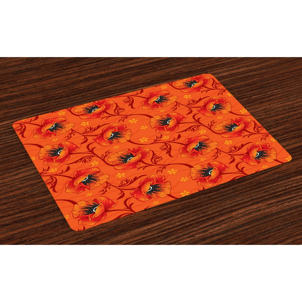 Orange Placemats Set of 4 Poppy Flower Series Blossoms Romance Bohemian
