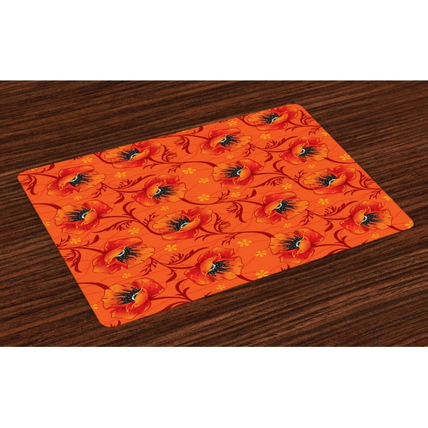 Orange Placemats Set of 4 Poppy Flower Series Blossoms Romance Bohemian