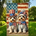 thumbnail image 4 of 1PC, 2D Flat two Yorkshire Terriers wearing the American flag Independence Day garden flag, durable polyester anti-fading outdoor courtyard decoration, suitable for porch, lawn, farmhouse and holiday, 4 of 6