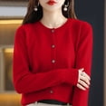 thumbnail image 2 of Stichou 2026 Wool Sweaters Women's Winter Spring Warm Soft Knitted Crew Neck Cardigan Turtleneck Long Sleeves Wine L, 2 of 6