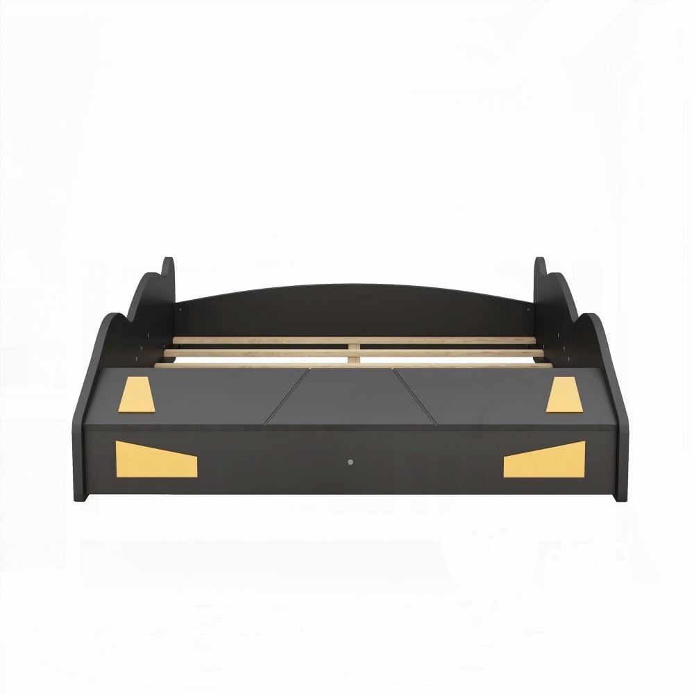 Solid Pine Wood Race Car Bed with Storage & Wheels | Black+Yellow