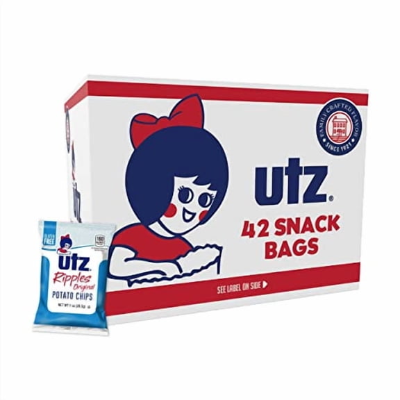Utz Ripples Original Crispy Chips Made from Fresh Potatoes, 42 Count, Crunchy Individual Snacks to Go, Gluten Free Snacks