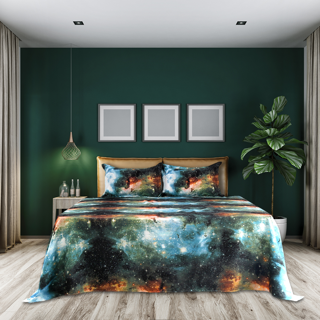 4pcs Galaxy Bed Sheet Set Stars Themed Bedding Set with Pillow Case