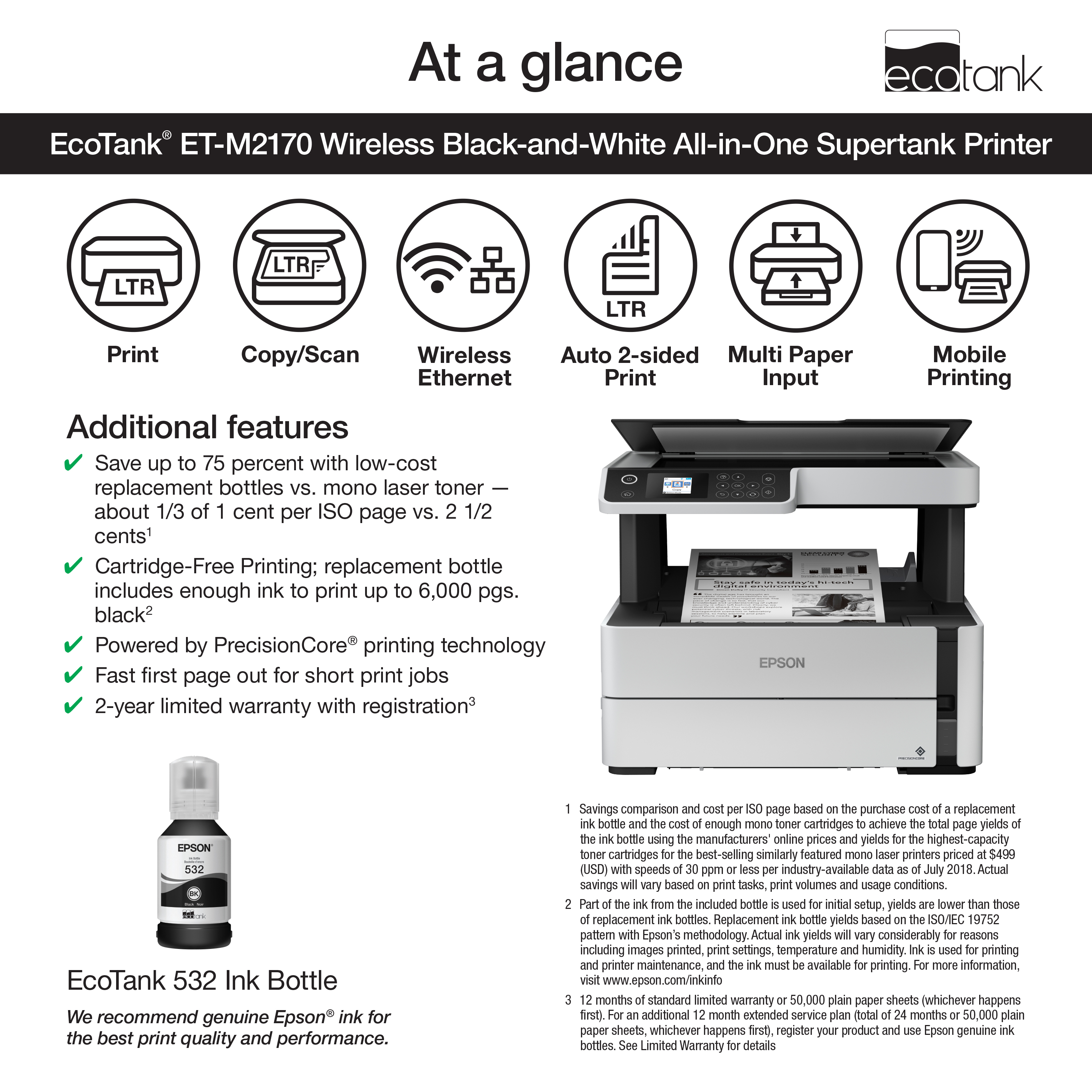 Epson EcoTank ET-M2170 Wireless Monochrome Supertank Printer photo 2
