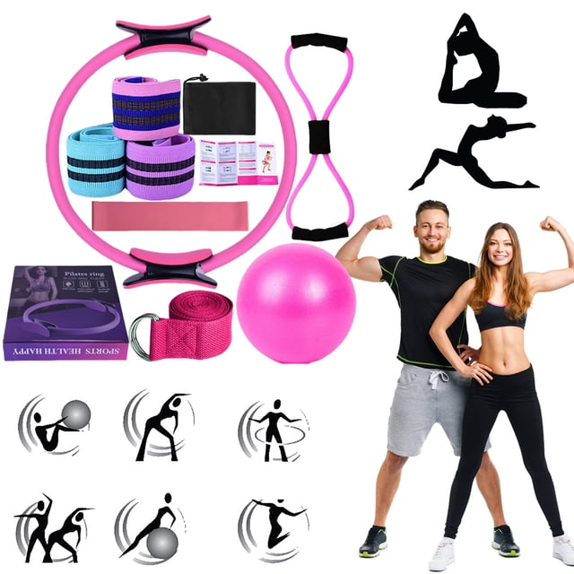 Meottam Meottam 8 in 1 Yoga Set for Women, Pilates Essentials Kit with Pilates Rings Booty Bands Exercise Band Yoga Ball Figure Resistance Band for Stretching & Relief (Pink)