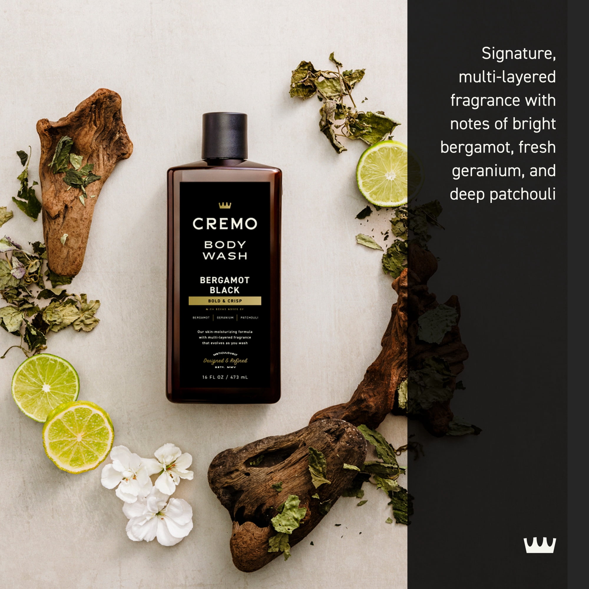 Cremo Men's Body Wash, Bergamot Black Scent, 16 fl oz