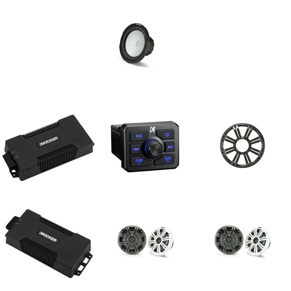 Kicker Power Sports Bundle, Bluetooth Source, 4Ch Amp, Sub Amp, 10" Subwoofer & (2 pair) 6.5"  Speakers