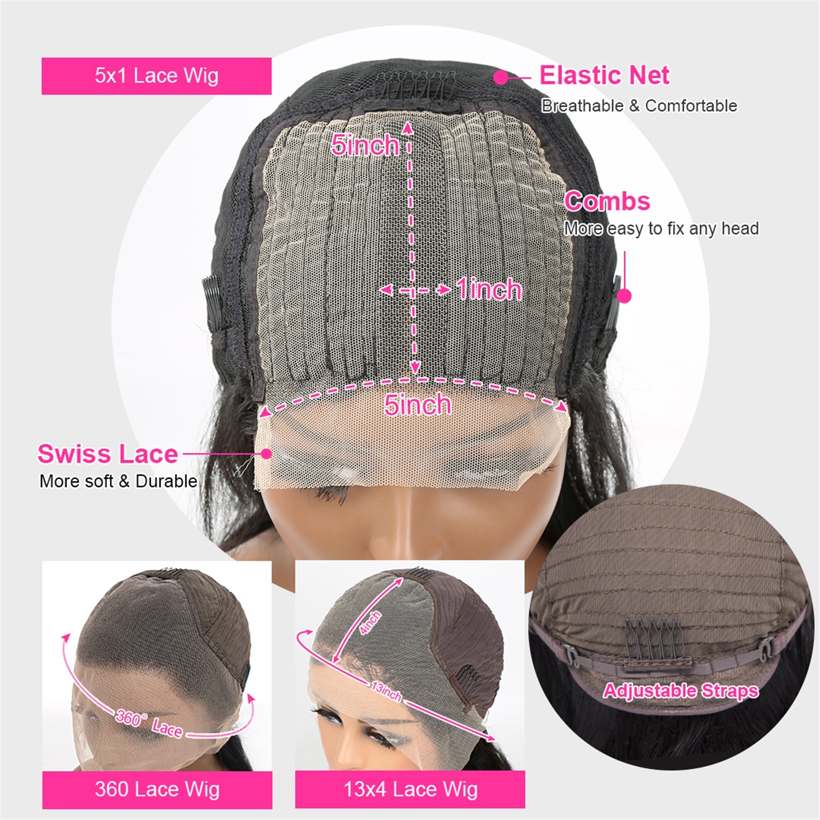 Human Hair 360 13x4 Lace Front Wig Pre Plucked Short Body Wave 5x5x1 T Part Lace Wig with Baby Hair, 8-14" Short Wave Curly Lace Wig for Women