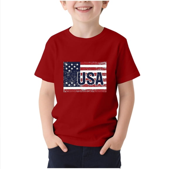 Kids 4th of July T-Shirt for Boys Girls Patriotic American Flag Printed Tops Round Neck Short Sleeves Tees Shirts Children's Independence Day Clothes