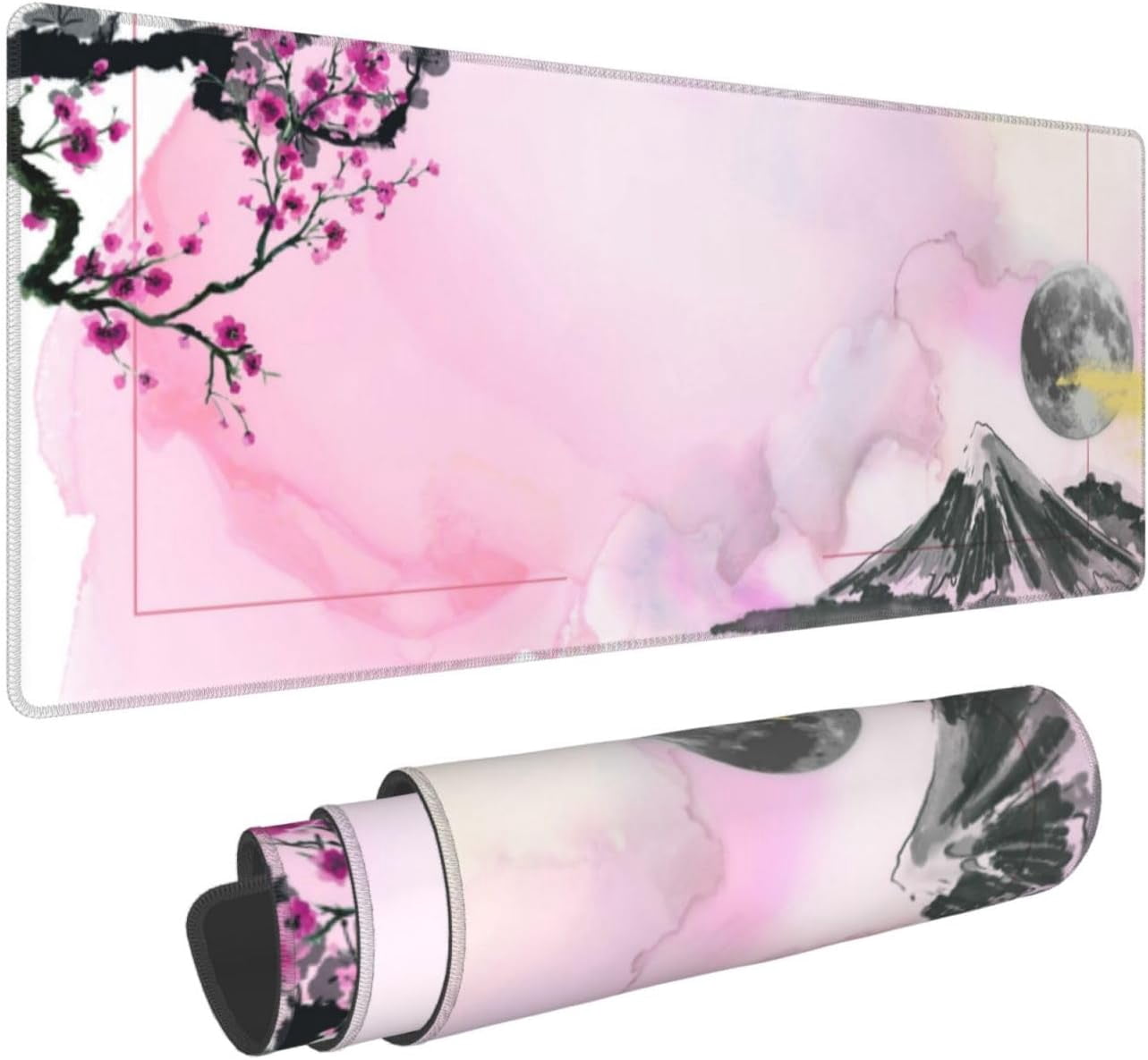 Japanese Cherry Blossom Mouse Pad, Waterproof Sakura Extended Large Gaming Mousepad Desktop, Big Long Non-Slip Plum Mouse Mat for Laptop, Keyboard, Computer for Decor Office, (Pink, 31.5 * 11.8 in)