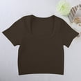 thumbnail image 2 of Women's Tops, Women's Square Neck Rib Knit Crop Tops Sexy Slim Fitted Y2k Top Short Sleeve Solid Cropped T Shirts Going Out Tops, 2 of 8