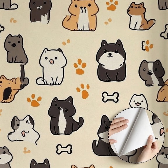 Cute Dog Patterns Wallpaper, Minimalist Aesthetic Quirky Style, Self adhesive and removable, waterproof Wall Decoration for Bedroom, Living Room, Drawer, Shelf, 17.7 * 118 in
