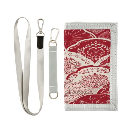 Nylon Fabric Wallet Compact Bifold With Zipper Coin Pocket Card Slots And Detachable Keychain Lanyard Japanese Design Patterns