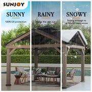 Sunjoy 12’ x 12’ Black 2-Tier Wooden Frame Outdoor Hardtop Gazebo With Ceiling Hook for Patio, Backyard, and Garden