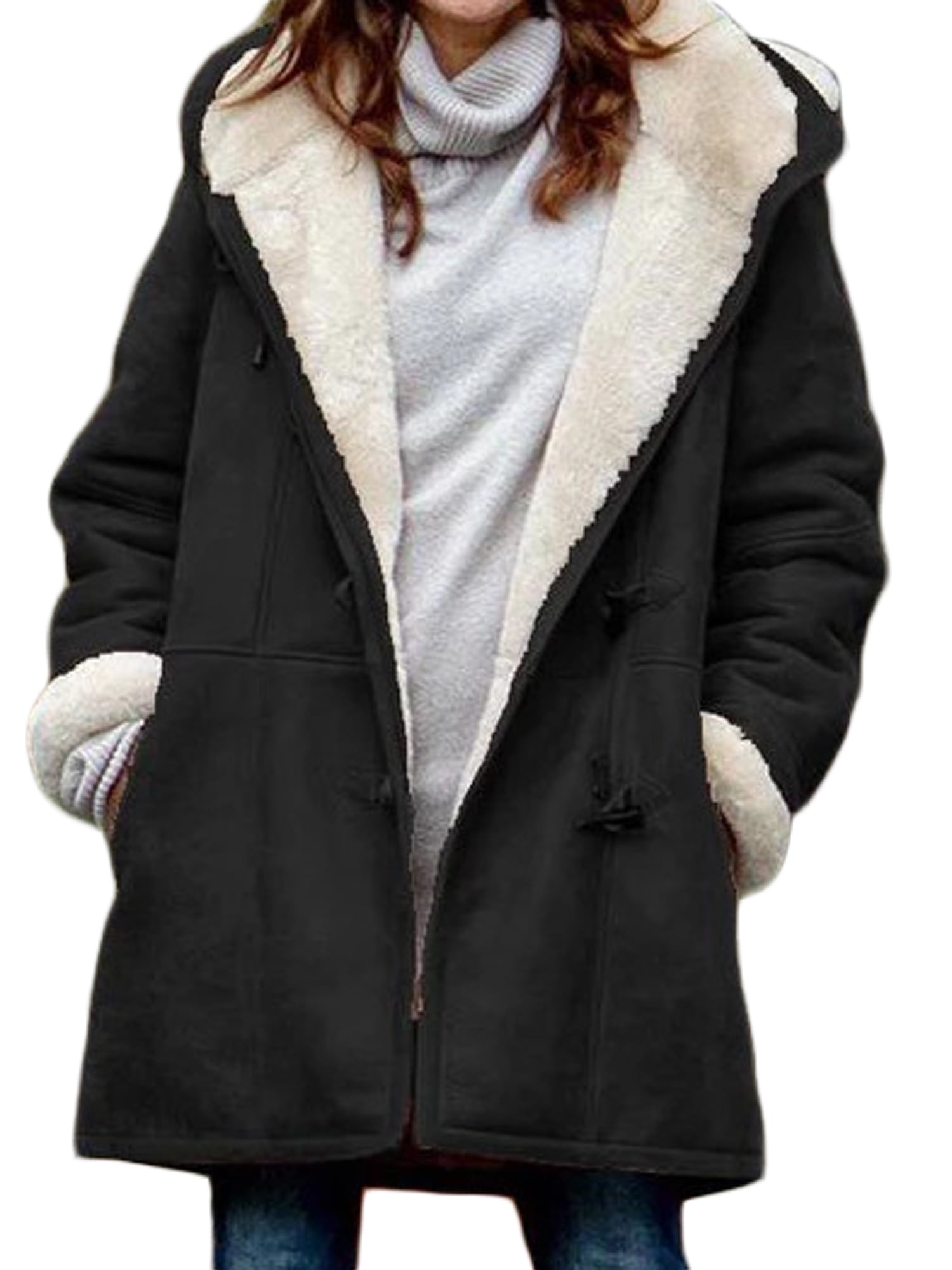 Lallc - Women's Plus Size Warm Fleece Outerwear Hooded Long Sleeve ...