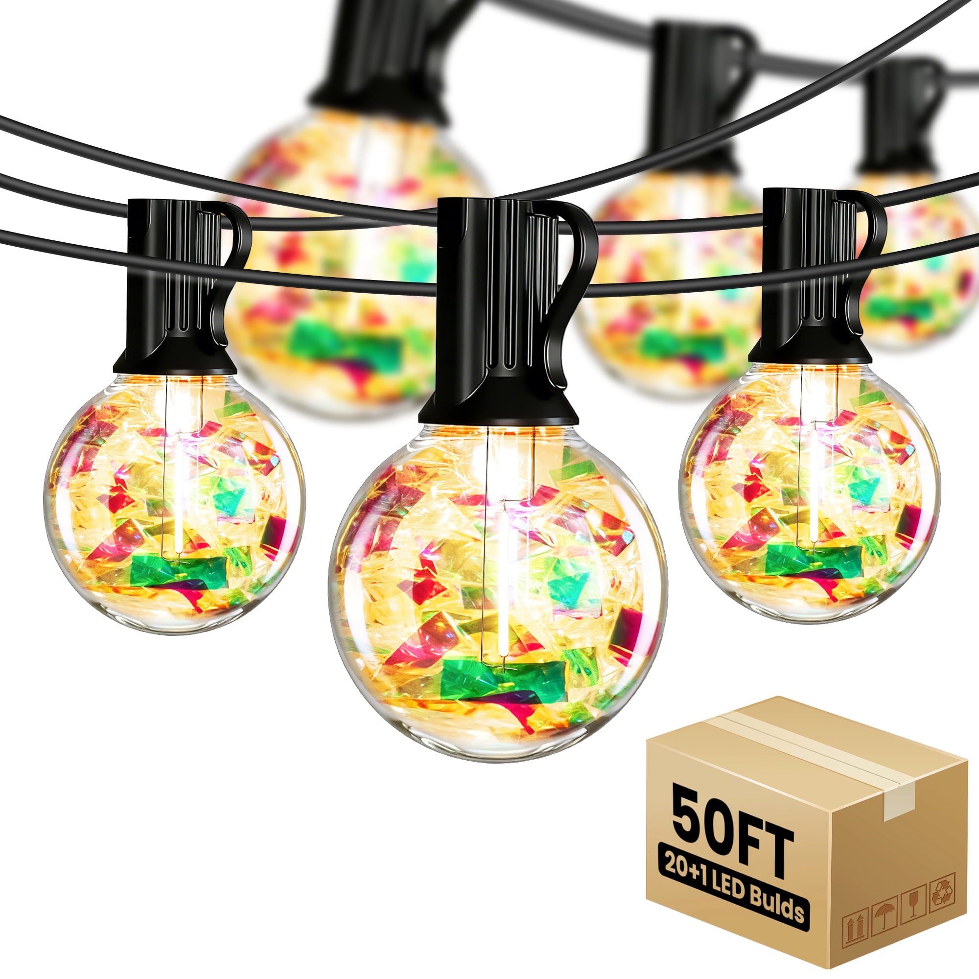 PHOPOLLO 50 ft G40 Outdoor String Lights with 20+1 Shatterproof LED Bulbs (E12 Base), Waterproof Hanging Globe Lights for Patio, Garden, Christmas Decor