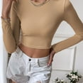 thumbnail image 2 of SWSMCLT Women's Sweater Knit Long Sleeve Crop Top Soft Backless Casual Crewneck Winter Cropped Top Ribbed Khaki Small, 2 of 4