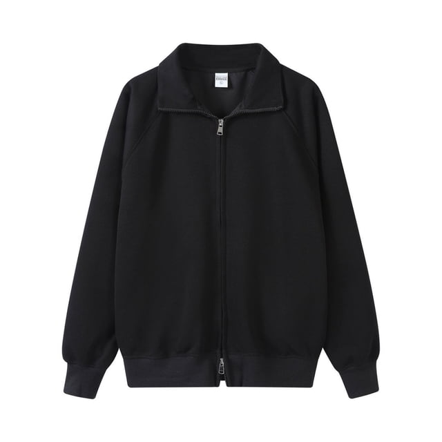 Heavyweight solid color stand-up collar zip-up cardigan jacket for men, autumn fashion, simple sporty casual double zip-up sweatshirt