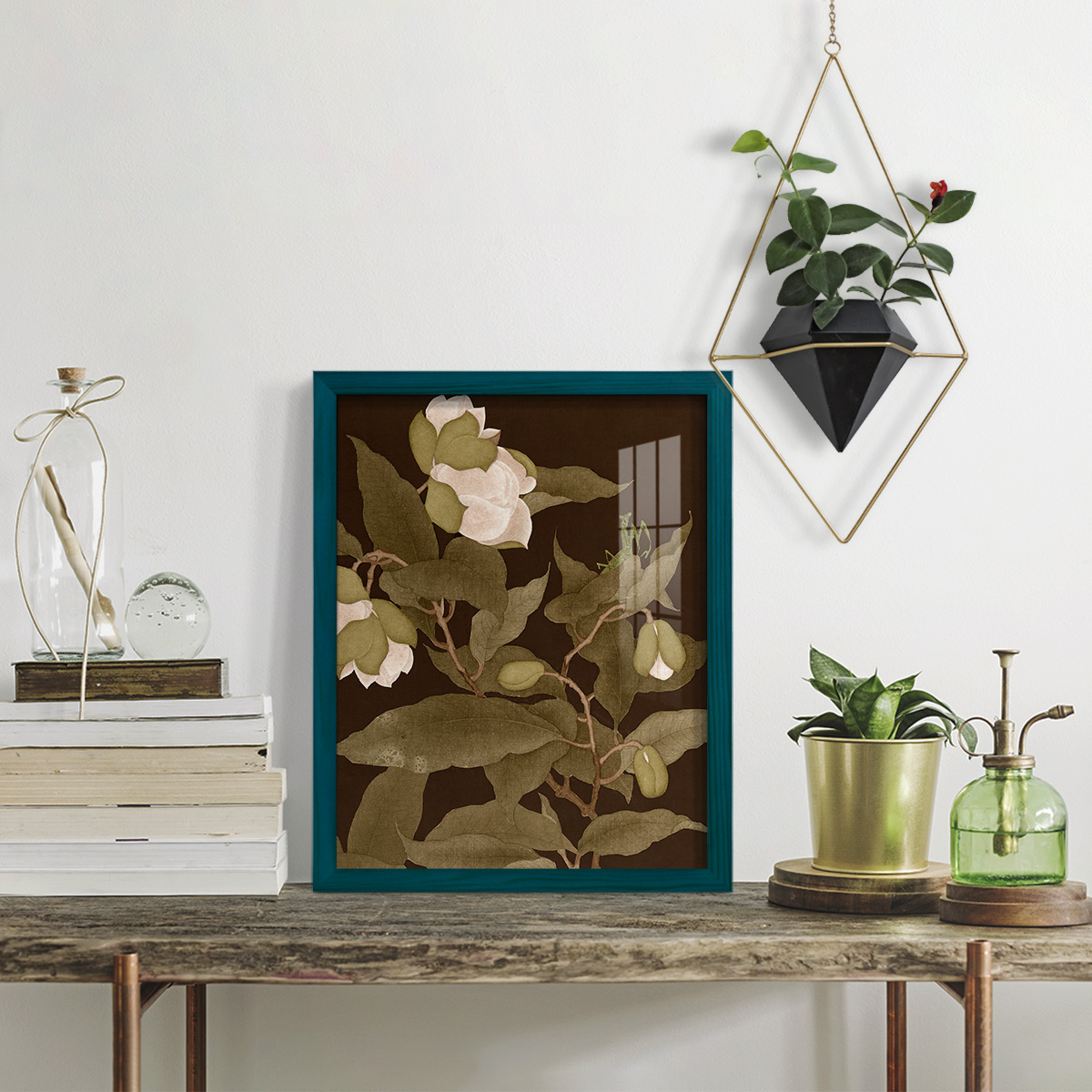 Asian Brocade I - Framed Print w/glass - Ocean Blue