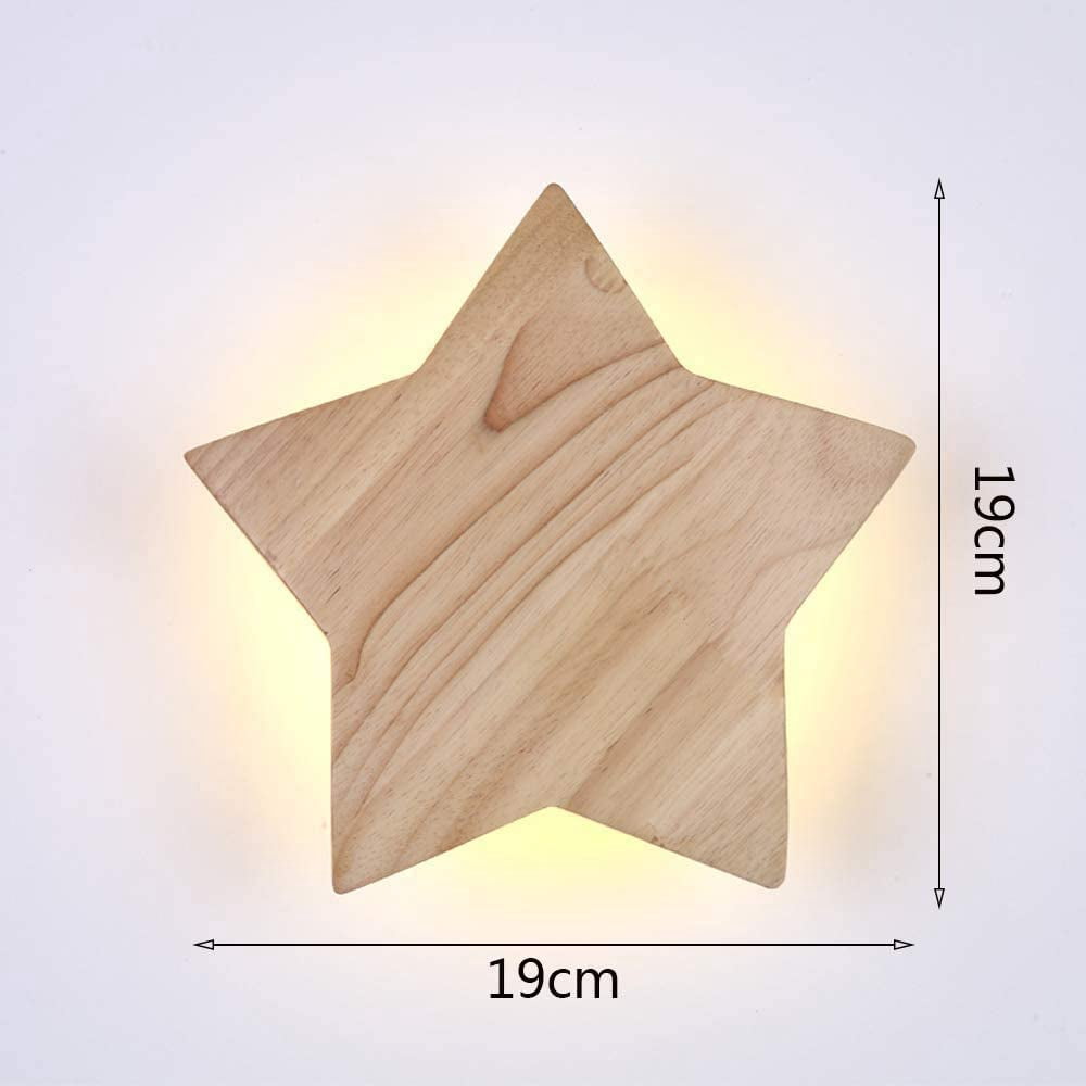 LED Wood Star Wall Lamp Modern Creative Cartoon Wall Light Night Light Bedside Lamps for Baby Kids Bedroom Living Room Stairs Warm Light Ø19cm
