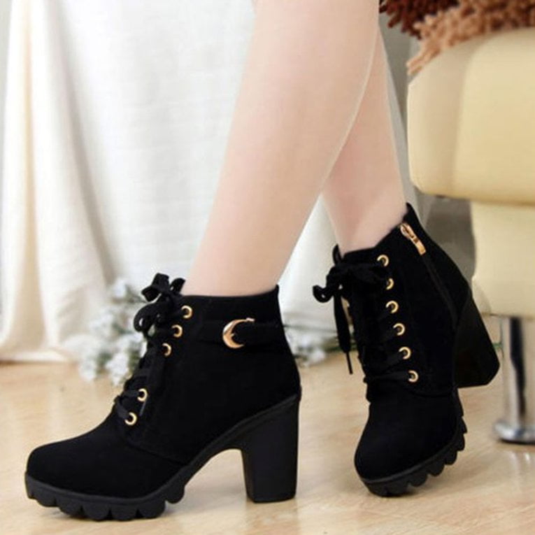 Student High-Heeled Single Boots Womens Shoes Thick Platform Boots Ankle Boots 