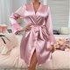 thumbnail image 1 of Karight Women's Satin Robes Ruffled Sleeve Silk Robe Short Kimono Bride Bathrobes Lace Trim Loungewear with Pockets, 1 of 8