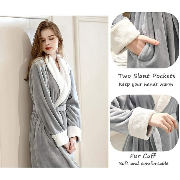 Hellomamma Women's Fleece Robes, Long Winter Warm Soft Plush Bathrobes for  Women, Fluffy Comfy House Coat