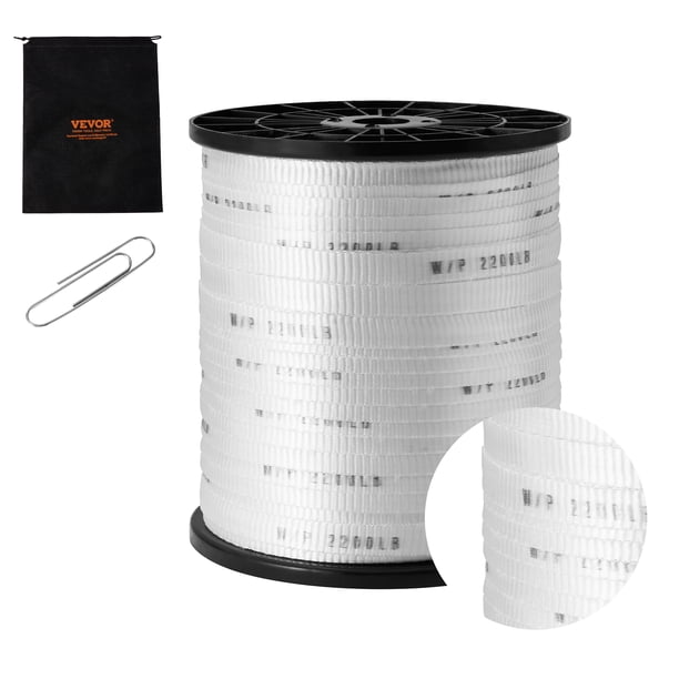 Cinta de tracción de poliester VEVOR, 5/8" x 630', cuerda plana de cinta de mula, capacidad de tracción de 2200 lbf, cinta de tracción de cable de cincha impresa para embalaje