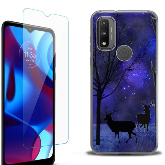 Slim-Fit Protective Phone Case (Black) compatible with Motorola Moto G Pure 5G, with Tempered Glass Screen Protector, by OneToughShield ® - Midnight Forest