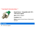 thumbnail image 2 of Knock Sensor - Compatible with 1991 - 1995 Acura Legend 1992 1993 1994, 2 of 2