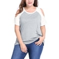 thumbnail image 1 of GRACE & GRANDEUR Women's Plus Tops Contrast Color Short Sleeves Cold Shoulder T-Shirt Gray 4X, 1 of 6