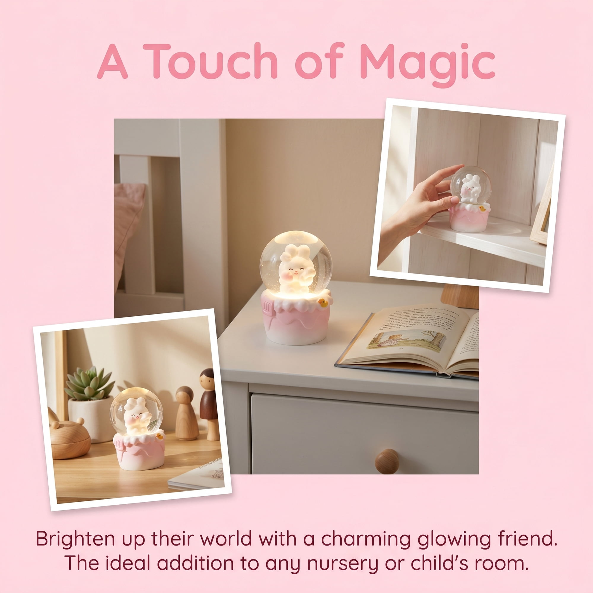 Unique Bargains Cartoon Light Up Crystal Ball Mini Resin Snow Globe LED Sphere Pink