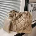 thumbnail image 4 of Bolso bandolera de nailon de gran capacidad con cadena y cara suave, bolso tipo cubo con un solo hombro, color caqui, 4 of 5