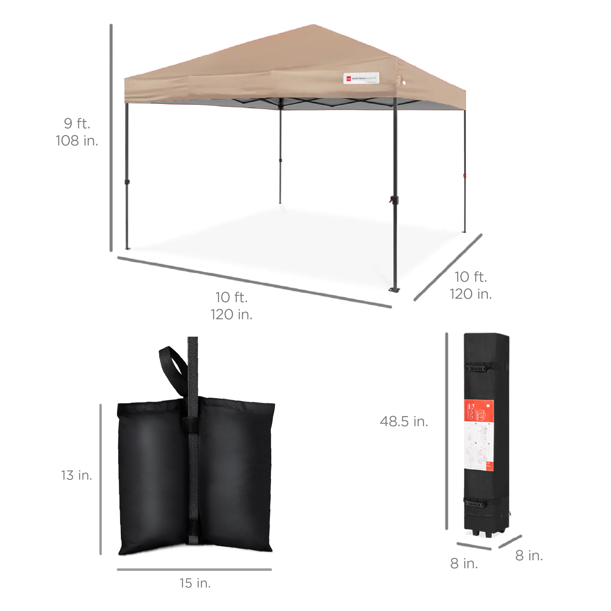 Best Choice Products 10x10ft Easy Setup Pop Up Canopy W 1 Button Setup Wheeled Case 4 Weight 2414