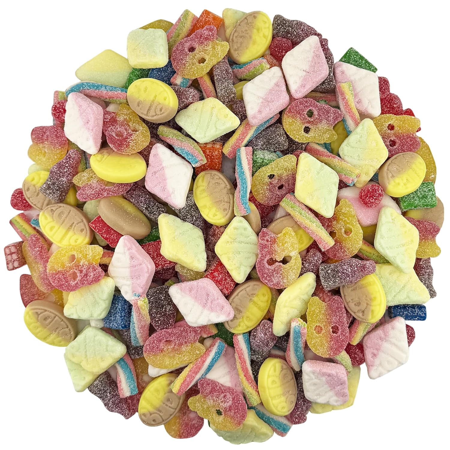 FirstChoiceCandy Swedish Candy Mix – Authentic Sweet & Sour Gummies – oval banana taffy, Dizzy Skalle Lemon Raspberry ,Diamond Tutti Frutti, Diamond Strawberry Vanilla, Cherry Cola bottles - 2 Pound)