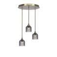 thumbnail image 1 of Empire 3 Light Cluster Pendalier In New Age Brass Finish With 7" Smoke Textured Glass, 1 of 1