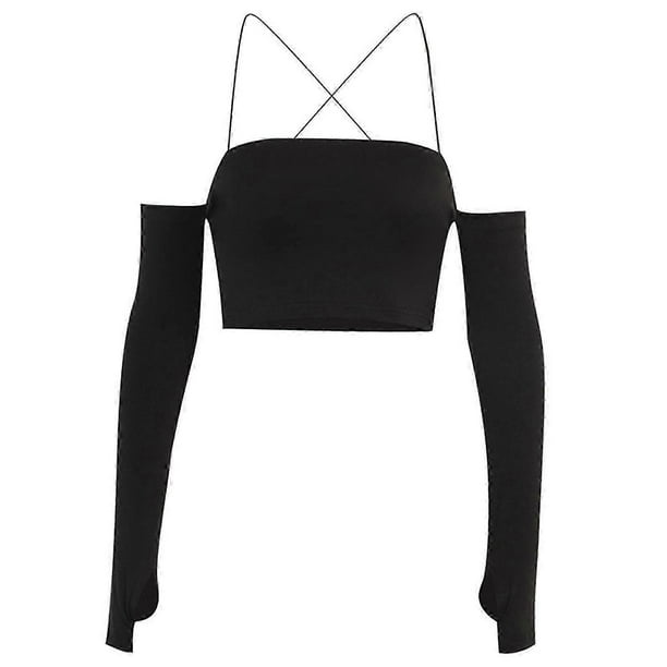 Fashion T-shirts Blouses Women off Shoulder Top Sexy Long Sleeves Crop Top Cut out Tee-Shirts Solid Color Blouse Top White M