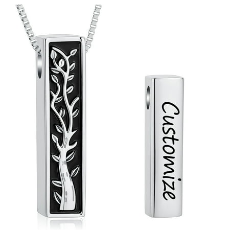 Tree of Life Urn Necklaces for Ashes for Women Men Simple Bar Stainless Steel Cremation Jewelry Human / Pet Ashes Holder Memorial Keepsake Pendant