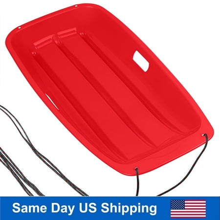 Heavy-Duty Red Toboggan Sled 3FT Snow Sled with Tow Rope for Kids & Adults All-Season Outdoor Recreation Gear